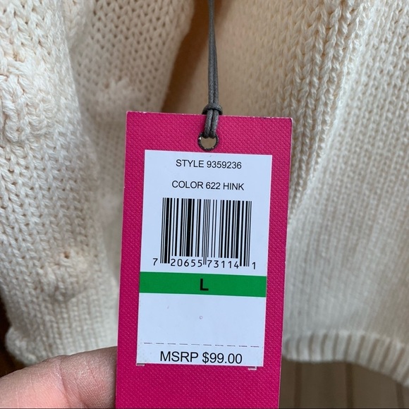 Vince Camuto | NWT Size Large Cream Sweater with Pom Pom Sleeves - Picture 15 of 15